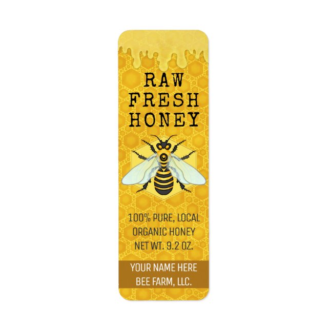 Honey Jar Bee Labels | Honeybee Honeycomb Apiary (Front)