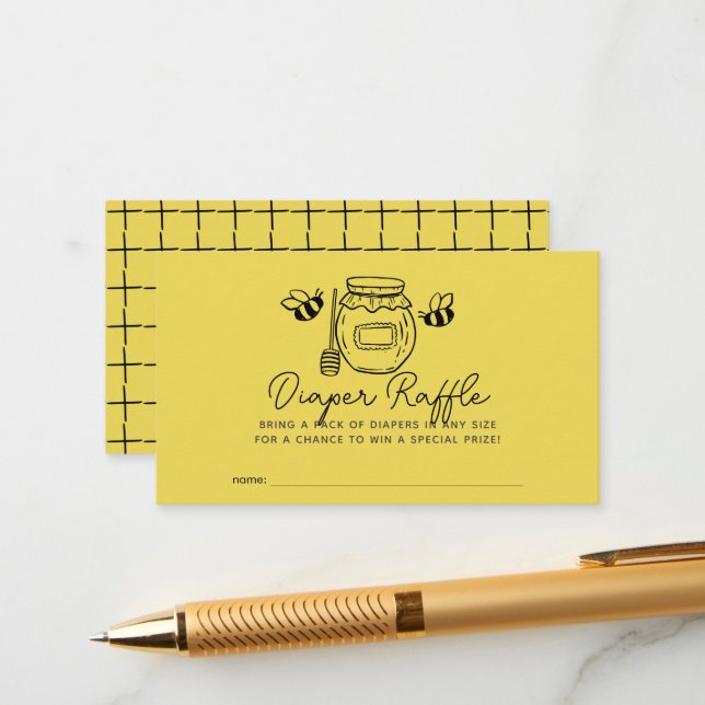 Honey Jar & Bees Baby Shower Diaper Raffle Ticket Enclosure Card (Front/Back In Situ)