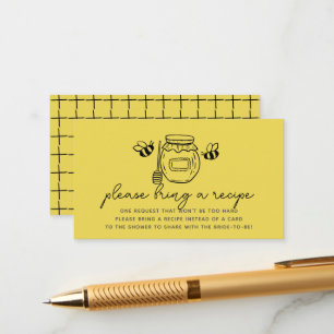 Honey Jar & Bees Bridal Shower Recipe Request Enclosure Card