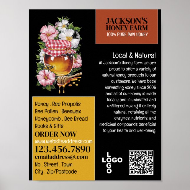 Honey Jar - Beeyard, Honey Farm Advertising Poster (Front)