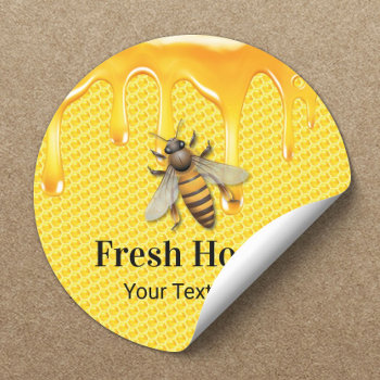 Honey Jar Fresh Bee & Honeycomb Apiary Beekeeper Classic Round Sticker by cardfactory at Zazzle