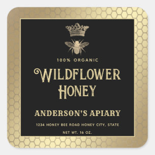 Honey jar gold black modern queen bee   square sticker