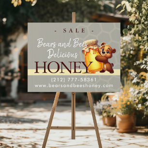 Honey Jar Happy Teddy Bear Honeycomb Sign