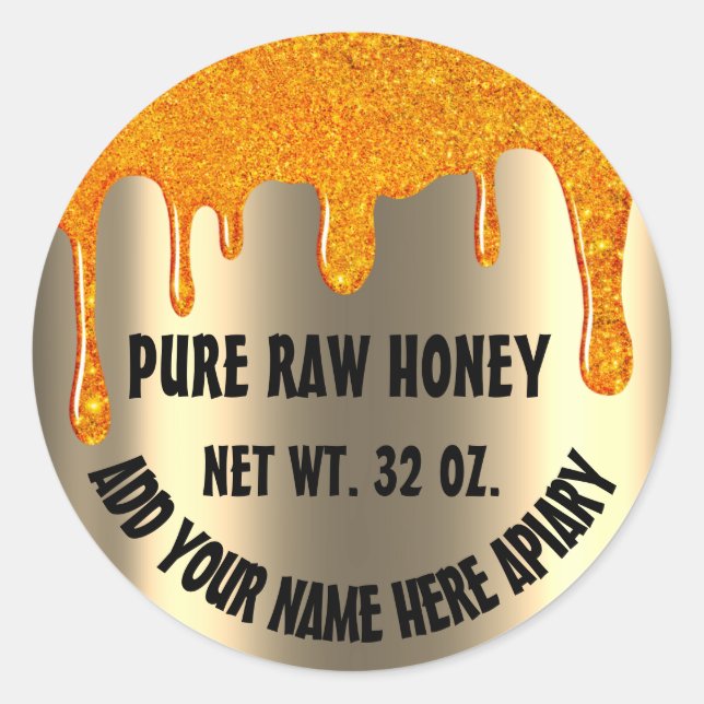Honey Jar  Honeybee Honeycomb. Apiary Drips Gold 1 Classic Round Sticker (Front)