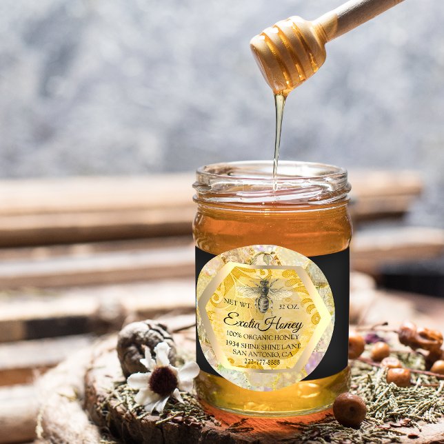 Honey Jar Honeybee Honeycomb Apiary Glitter GOLD Classic Round Sticker (Creator Uploaded)