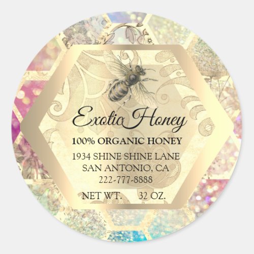 Honey Jar Honeybee Honeycomb Apiary Gold Bee Classic Round Sticker