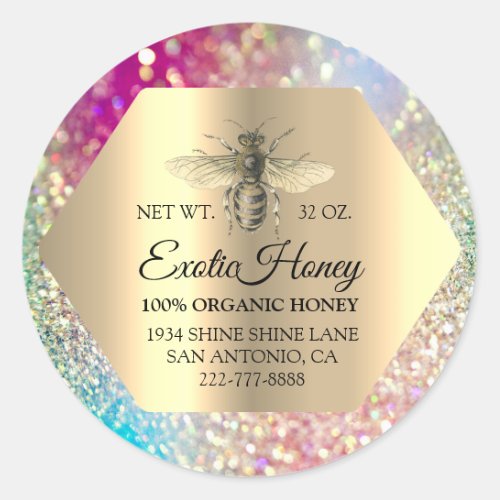 Honey Jar Honeybee Honeycomb Apiary Gold Pink Classic Round Sticker