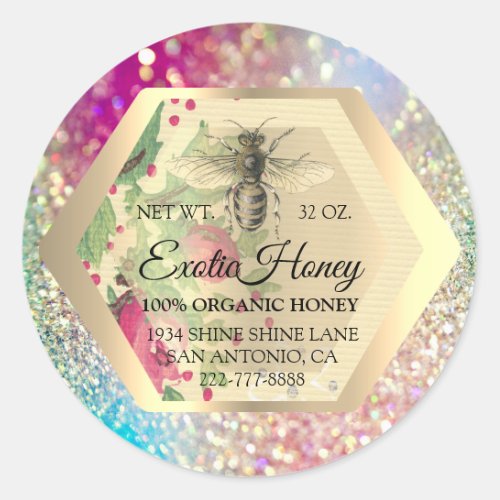 Honey Jar Honeybee Honeycomb Apiary Gold Pink GREE Classic Round Sticker
