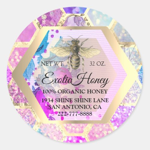 Honey Jar Honeybee Honeycomb Apiary Gold Pink Lux Classic Round Sticker