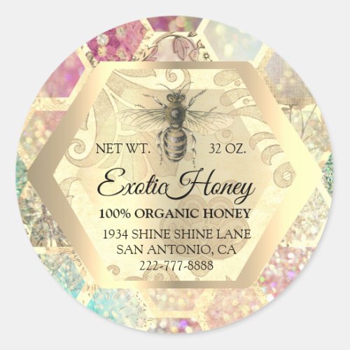 Honey Jar Honeybee Honeycomb Apiary Gold Pink VIP Classic Round Sticker