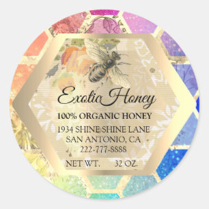 Honey Jar Honeybee Honeycomb Apiary Gold Rainbow Classic Round Sticker