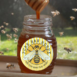 Honey Jar Honeybee Honeycomb Bee Apiary Business Labels<br><div class="desc">These bee-autiful personalized beekeeper round waterproof labels are perfect for jars of honey or other honey products. They feature original bee artwork with a honeycomb and stripe pattern, along with dripping honey along the bottom edge. Use the easy templates to add your own text. The sample shows the words "PURE...</div>