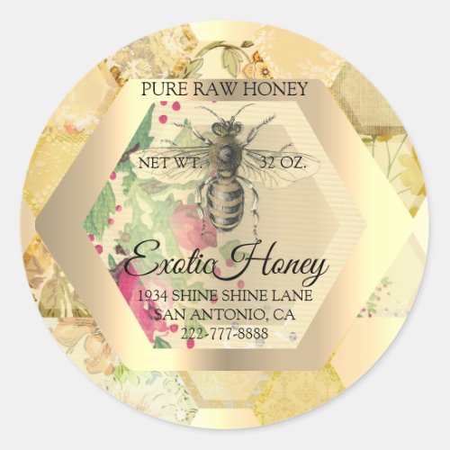Honey Jar Honeybee Honeycomb Bee Apiary Gold Classic Round Sticker