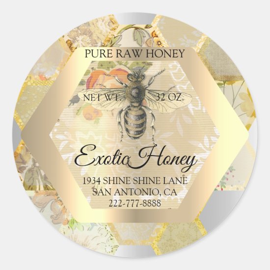 Honey Jar Honeybee Honeycomb Bee Apiary Logo Classic Round Sticker