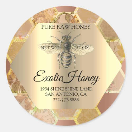 Honey Jar Honeybee Honeycomb Bee Apiary Rose Gold Classic Round Sticker