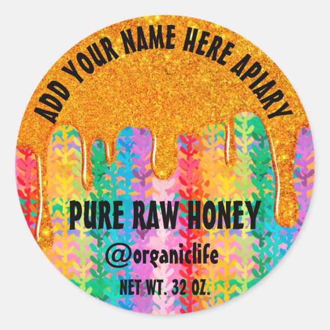Honey Jar  Honeybee Honeycomb Gold Drip Rainbows Classic Round Sticker (Front)
