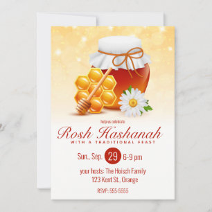 Honey Jar, Honeycomb, Daisy Rosh Hashanah Invitation