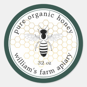 Honey Jar Label Bee Apiary Gold Honeycomb Green