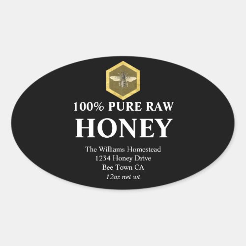 Honey Jar Label  Honey Bee  and Apiary Name Black