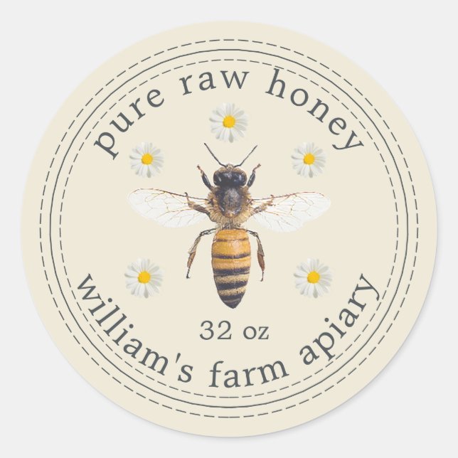 Honey Jar Label Honey Bee Apiary Antique White (Front)