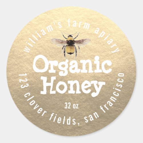 Honey Jar Label Honey Bee Apiary Gold