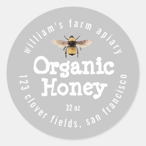 Honey Jar Label Honey Bee Apiary Gray