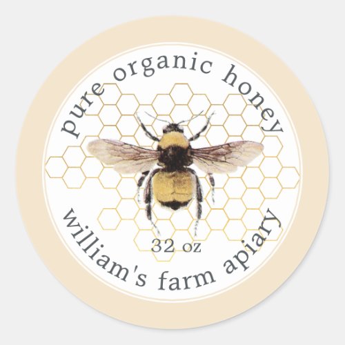 Honey Jar Label Honey Bee Apiary Honeycomb Gold