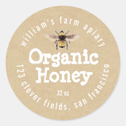 Honey Jar Label Honey Bee Apiary Kraft Paper