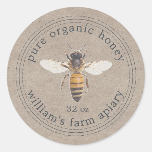 Honey Jar Label Honey Bee Apiary Kraft Paper