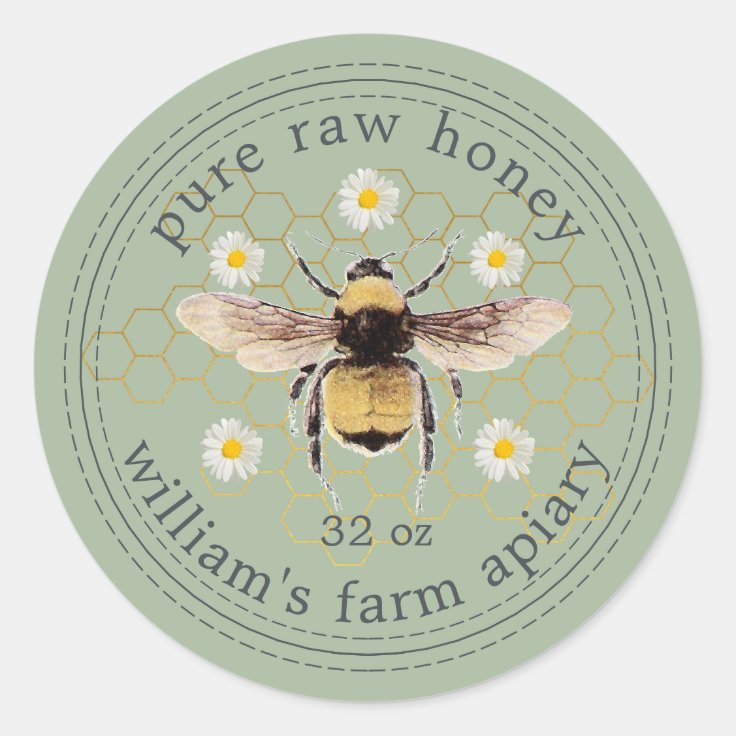 Honey Jar Label Honey Bee Apiary Laurel Green | Zazzle