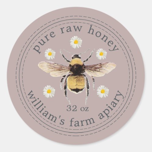 Honey Jar Label Honeybee Apiary Antique Purple