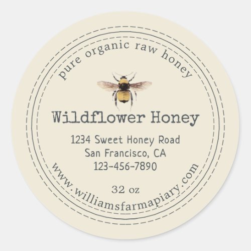 Honey Jar Label Honeybee Apiary Antique White