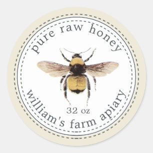 Honey Jar Label Honeybee Apiary Antique White