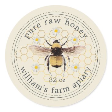 Honey Jar Label Honeybee Apiary Antique White