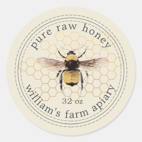 Honey Jar Label Honeybee Apiary Antique White