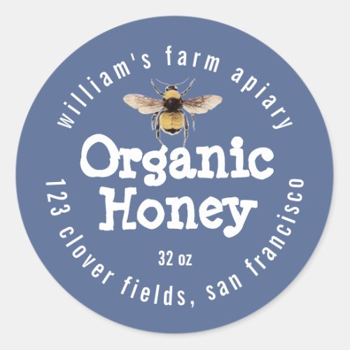 Honey Jar Label Honeybee Apiary Blue