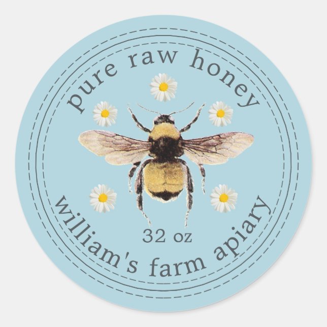 Honey Jar Label Honeybee Apiary Blue (Front)
