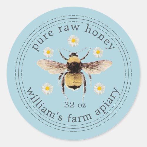 Honey Jar Label Honeybee Apiary Blue
