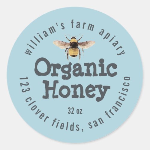 Honey Jar Label Honeybee Apiary Blue Glow