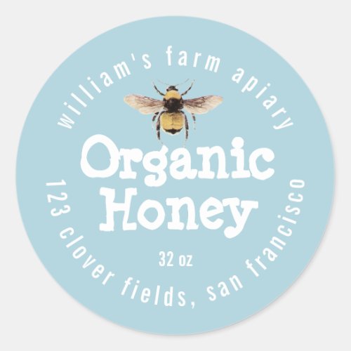 Honey Jar Label Honeybee Apiary Blue Glow