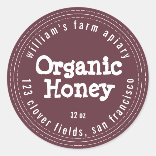 Honey Jar Label Honeybee Apiary Burgundy