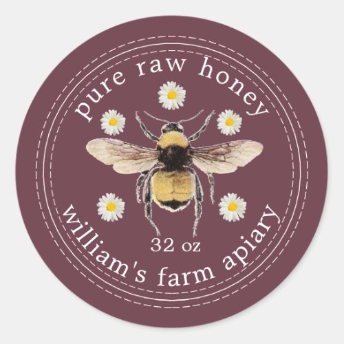 Honey Jar Label Honeybee Apiary Burgundy