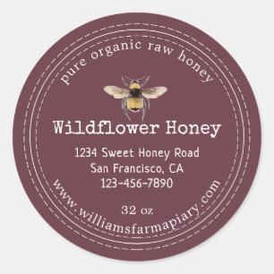 Honey Jar Label Honeybee Apiary Burgundy