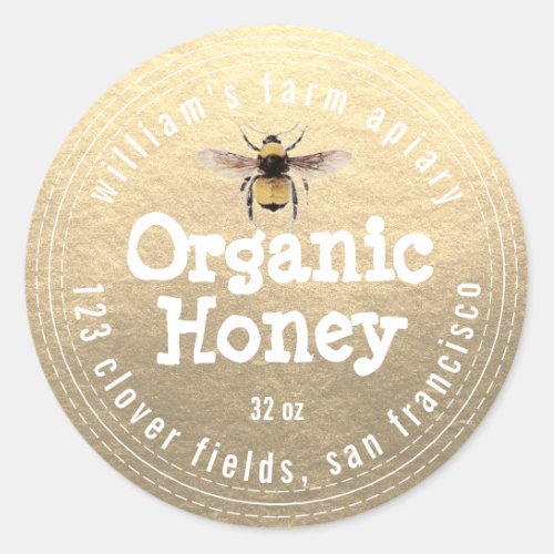 Honey Jar Label Honeybee Apiary Champagne Gold