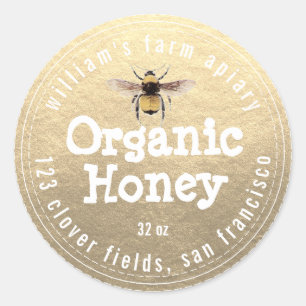 Honey Jar Label Honeybee Apiary Champagne Gold
