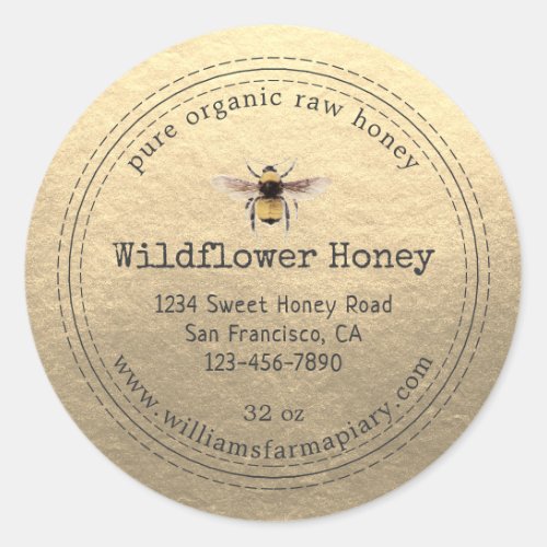Honey Jar Label Honeybee Apiary Champagne Gold