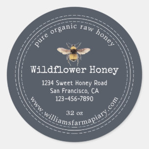 Honey Jar Label Honeybee Apiary Charcoal Dark Blue
