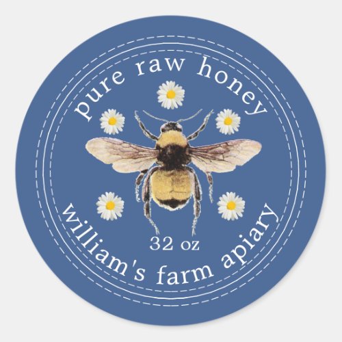Honey Jar Label Honeybee Apiary Classic Blue
