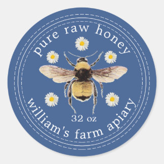 Honey Jar Label Honeybee Apiary Classic Blue