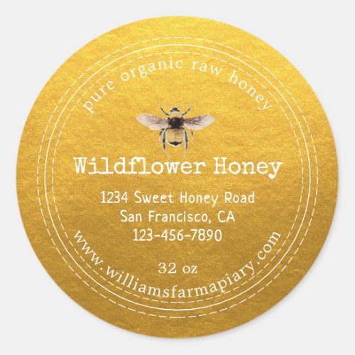 Honey Jar Label Honeybee Apiary Classic Gold